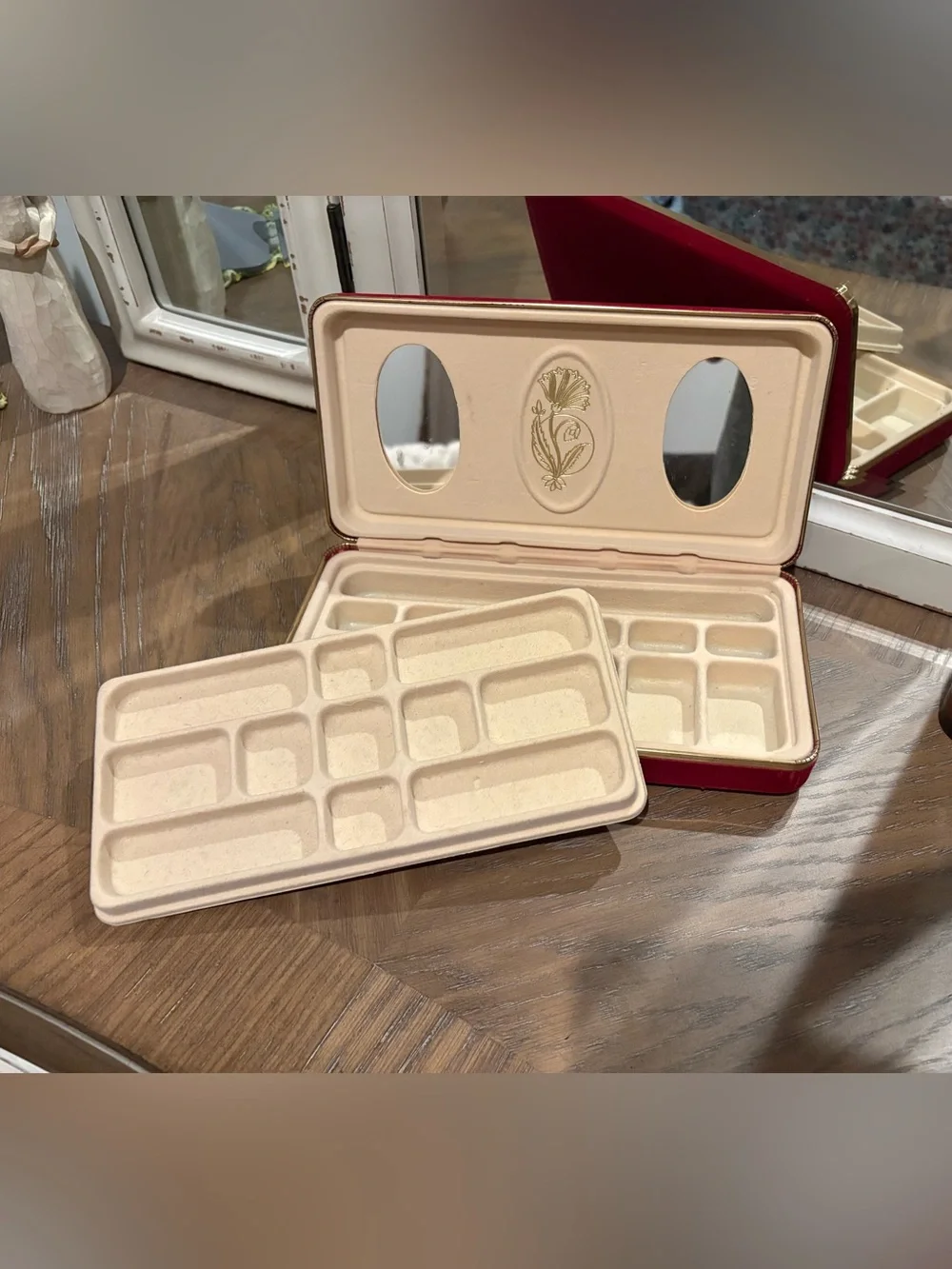 Red Velvet Jewelry Box with Gold Trim